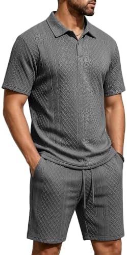 Men's 2 Pieces Outfits Casual Polo Shirt and Shorts Set Collar Athletic Jogging Summer Tracksuit - Image 2