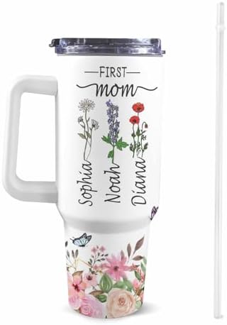 Gifts for Mom from Daughter Son, Personalized Mama Bear Tumbler with Handle and Straw, Custom Mom Coffee Tumbler with Kids Names, Personalized Mothers Day Gift for Women, Her, New Mom, Grandma - Image 2