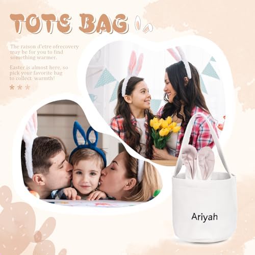 Personalized Bunny Ears Bucket Bag with Custom Name Photo-Easter Bag with Handle-Soft Egg Basket for Kids -Customized Easter Basket-Great for Carrying Gift Easter Eggs (Pink-r) - Image 4