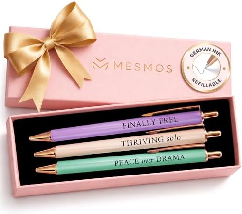 MESMOS 3pcs High End Luxury Happy Divorce Gifts for Women, Strong Woman Gifts, Gift to Cheer Someone up Women, Break up Gift for woman, Boss, & Friends. German-Ink & 1mm Swiss-Tip Motivational Pens by MesmorizingMemoriesMoments