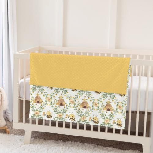 Vintage Floral Bees Baby Blankets for Girl Boy Cute Bees Honeycomb Flowers Soft Mink Dotted Backing Double Layer Swaddle Blanket Pastel Bee Yellow Floral Bed Throws for Newborn Toddler Nursery 30x40 - Image 5