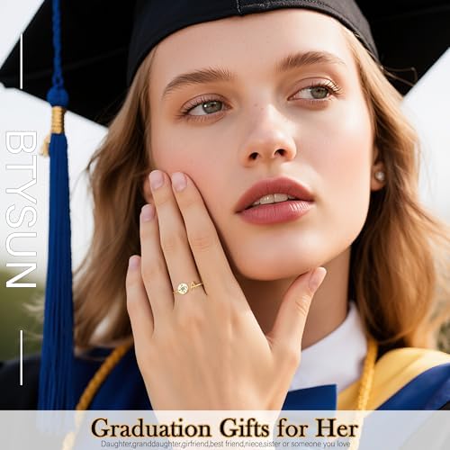 Btysun Graduation Gifts Class of 2026 Gift Initial Ring Gold Rings for Women Christian Gifts for Women Letter A-Z Teens Cross Initial Ring for Daughter Mom Granddaughter Her - Image 4