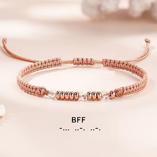 Morse Code Bracelets for Women Mothers Day Gifts 2026 Graduation Gifts Mom Birthday Gift Pink Braided Bracelets Teen Trendy Stuff Inspirational Best Friend Birthday Gifts for Daughter Girlfriend Christmas Stocking Stuffers Jewelry - Image 3