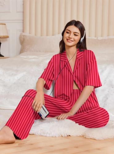 Ekouaer Women Pajamas Set Button Down Sleepwear Short Sleeve Pjs Long Pants - Image 4