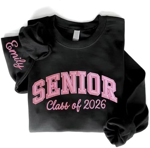 POPPOP Personalized Embroidered Senior Sweatshirt, Class of 2026, Custom Graduation Shirt, School Shirt for Her by Unknown