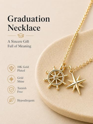Zealmer Dainty 18K Gold Plated Compass World Map Pendant Necklace Graduation Gift for Friends - Image 4