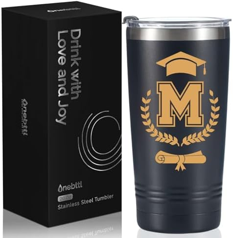 Onebttl Graduation Gifts 2026 - Graduation Stainless Steel Tumbler with Initial, Funny Initial Tumbler as Graduation Party Supplies, Graduation Decorations, Back to School for Her and Him - M by Onebttl