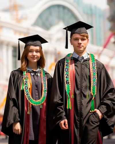 ALKB 2026 Graduation Lei Set - Two-Tone Braided Ribbon with Honor Cord, Unisex Graduation Gift for Graduates, Polyester - Image 5