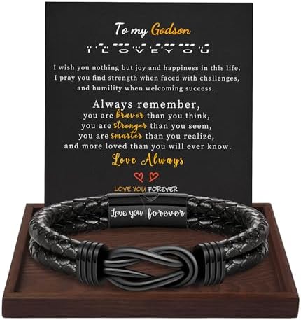 Btysun Gifts for Men, Gifts for Boyfriend Leather Bracelets for Men Stocking Stuffers for Him 2026 I Love You Gift Infinity Cuff Bracelets Birthday Christmas Jewelry for Son Grandson Dad Husband by BTYSUN