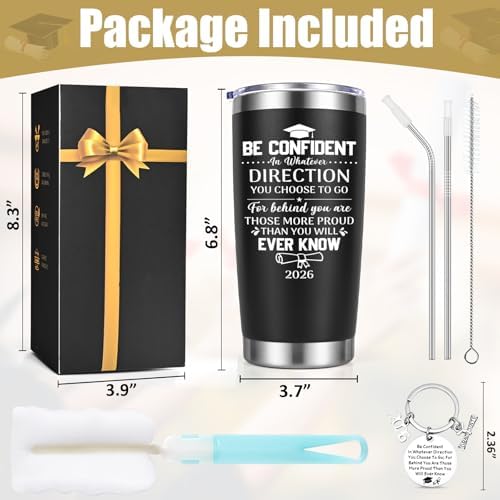Lifecapido Graduation Gifts, 2026 Graduate 20oz Tumbler with Keychain, High School College Masters Degree PhD Graduation Gifts for Friends Classmates Graduates, Black - Image 7