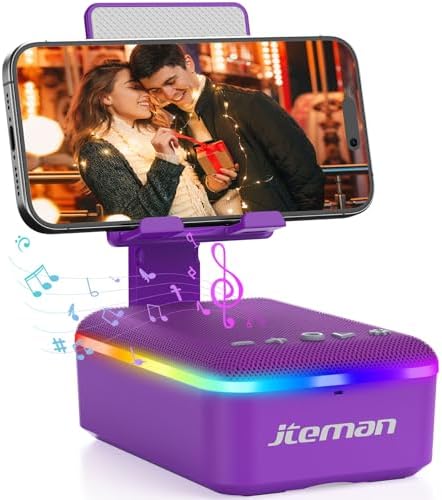 JTEMAN Gifts for Men Women,Cell Phone Stand with Bluetooth Speaker,LED Light,and Lanyard,Cool Tech Gadgets,Unique Birthday Gifts for Men Husband Mom Dad-Purple by jteman