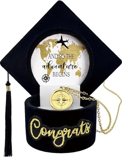 Graduation Compass Necklace 18K Gold Plated, Graduation Cap Jewelry Box by WelcometoMALLAbyLAMMA