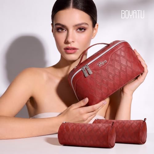 BOYATU Travel Makeup Bag Organizer: 3 Pcs Cosmetic Bag Set for Women Maroon - Image 5