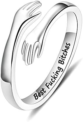 Yesteel S925 Sterling Silver Hug Ring for Women Teen Girls, Adjustable Ring Jewelry Mothers Day Birthday Gifts for Daughters Mom Sister Wife Friends Grandma by YESTEELJEWELRY