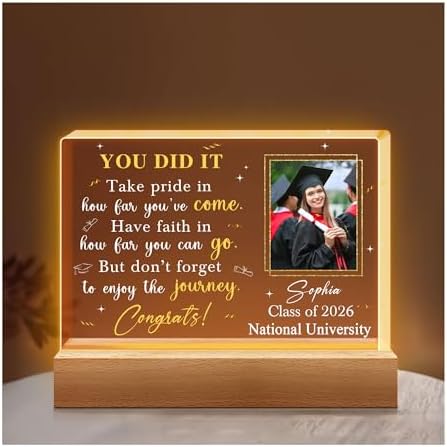 Hyturtle Personalized Graduation Night Light - Custom Name Acrylic LED Light - Inspirational Graduation for Women - Senior 2026 Graduation Gifts Her Him - College Grad Gifts - Graduation Gifts by Hyturtle