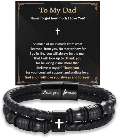 EFVISD Lover You Forever Leather Cross Bracelet for Men Boys Gifts by EFVISD