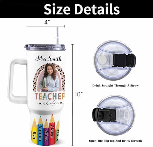 Teacher Gifts For Women Men, 40oz Personalized Stainless Steel Tumbler with Handle and Straw For Teacher Appreciation Gifts from Students, Custom Teacher Tumbler for Teachers Day, Birthday - Image 3
