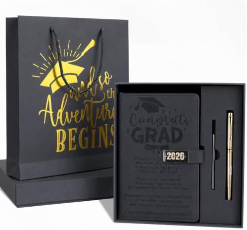 Christmas 2026 Congrats Grad Birthday Gift Black Leather Notebook with Pen by Tinlade