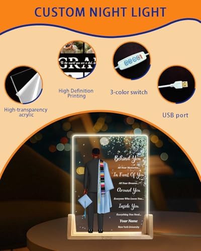 Personalized Name Graduation Gifts Custom Night Light LED Table Lamp Portrait Creator for Him 2026 University High School Keepsake(Boy A) - Image 6