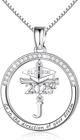 Ritach Graduation Gift for Her - Class of 2026 Graduation Cap Initial Necklace Silver Cubic Zirconia Graduation Necklace Masters Degree High School College Graduation Gift for Her by RitachJewelry
