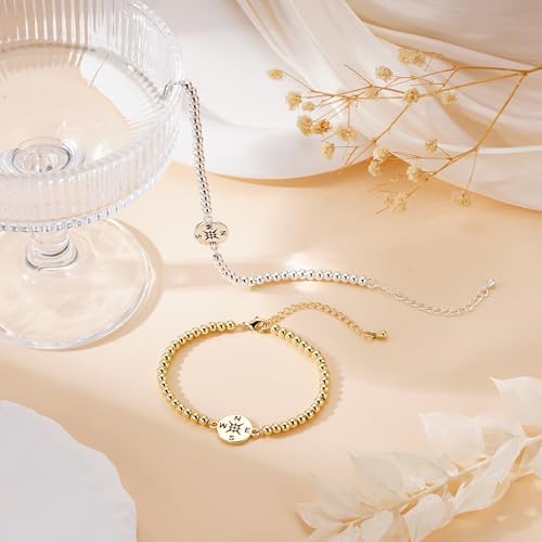 Graduation Bracelet 2026 14k Gold Plated Beaded Bracelets for Women Compass Graduation Gifts for Daughter Sister Graduate Jewelry Accessories - Image 5