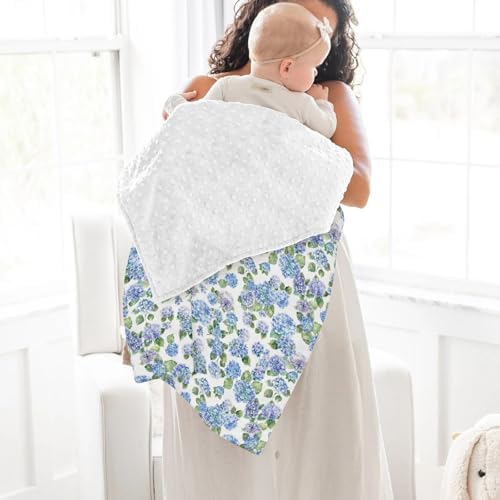 Blue Hydrangea Floral Baby Blankets for Girl Boy Spring Summer Wildflowers Soft Mink Dotted Backing Double Layer Swaddle Blanket Floral Blooms Spring Bed Throw for Newborn Infant Toddler Nursery 30x40 - Image 4