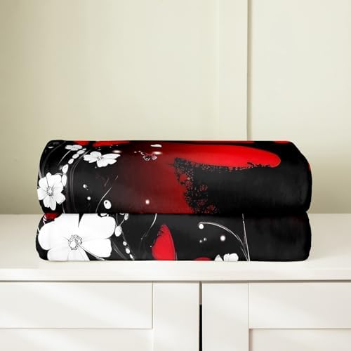 Erosebridal Ballet Flannel Blanket Queen Inch Butterfly Fleece Blanket Dancers Silhouette Flowers Fuzzy Plush Throw Red Black Girls Lace Living Room Decor - Image 4