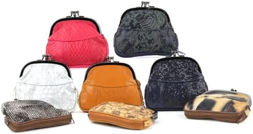 Leather Impressions Double Coin Purse for Women - Genuine Leather Coin Purse with Twist Clasp, 1 zipper pocket, 2 pack lightweight - Timeless clean stitched Small Coin Purse (Back, Silver)