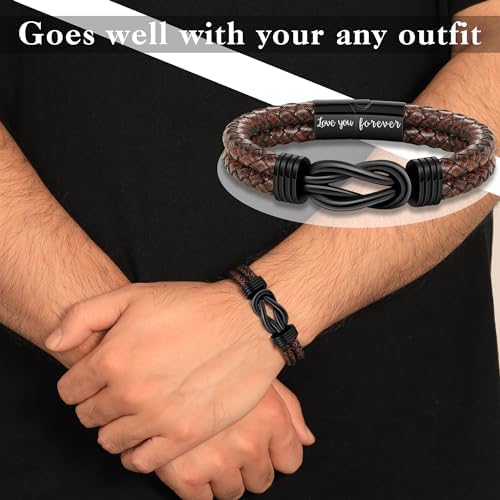 Btysun Gifts for Men, Gifts for Boyfriend Leather Bracelets for Men Stocking Stuffers for Him 2026 I Love You Gift Infinity Cuff Bracelets Birthday Christmas Jewelry for Son Grandson Dad Husband - Image 2
