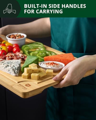 ROYAL CRAFT WOOD Wooden Cutting Boards for Kitchen Meal Prep & Serving - Bamboo Wood Serving Board Set with Deep Juice Groove Side Handles - Charcuterie & Chopping Butcher Block for Meat - Image 6