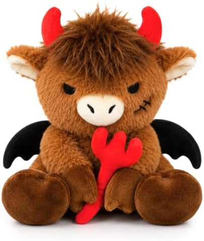 Halloween Highland Cow Stuffed Animal- 9inch Cute Devil Cow Stuffy Gift by JIZWPOOM