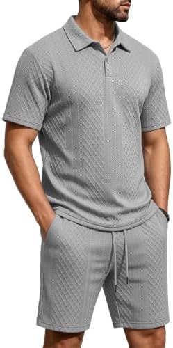 Men's 2 Pieces Outfits Casual Polo Shirt and Shorts Set Collar Athletic Jogging Summer Tracksuit - Image 2