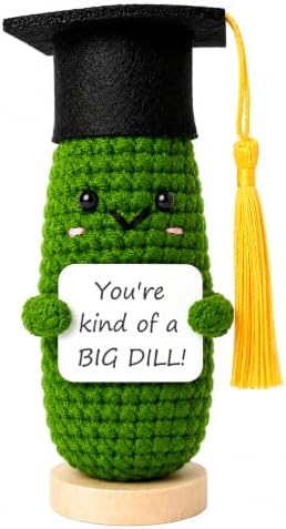Graduation Pickle Gift 2026 for Her & Him – Funny Crochet Graduation Gift, Emotional Support Pickle with Graduation Cap & Wooden Stand, Cute Class of 2026 Senior Grad Gift for College & High School by TheTrendCollection
