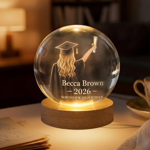 Daty Personalized Graduation Crystal Ball LED Night Light Class of 2026, Female 3D Laser Engraved Sphere Gift for High School or College Graduate - Image 4