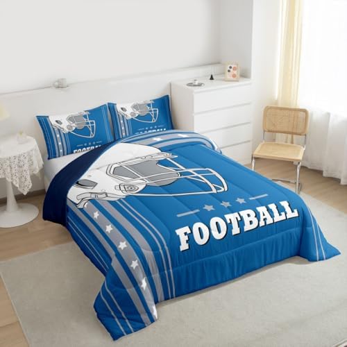 Erosebridal Football Comforter Set Full, Kids Sports Bedding, Sport City Style Bedding Set Boys Sports Rugby Game Comforter Sports Team Blue White Stars and Stripes Duvet Set - Image 4