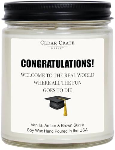 Cedar Crate Market - Welcome to The Real World - Funny Graduation Gifts & Decorations for Her, Him, Men, Women - High School, College, PhD, Masters Degree Gifts - 9oz Soy Candle by CedarCrateMarket