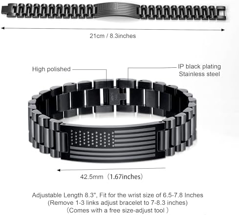 P. BLAKE American Flag Bible Verse Bracelet for Men, Stainless Steel Engraved Scripture Bracelet Christian Religious Christmas Birthday Jewelry Gifts - Image 4