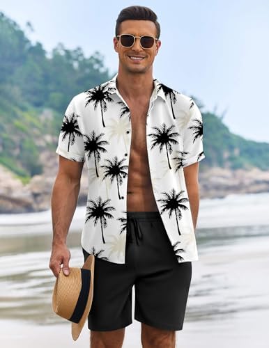 COOFANDY Men's Summer Beach Outfits 2 Piece Short Sleeve Shirts and Shorts Vacation Texture Linen Sets for Men - Image 2