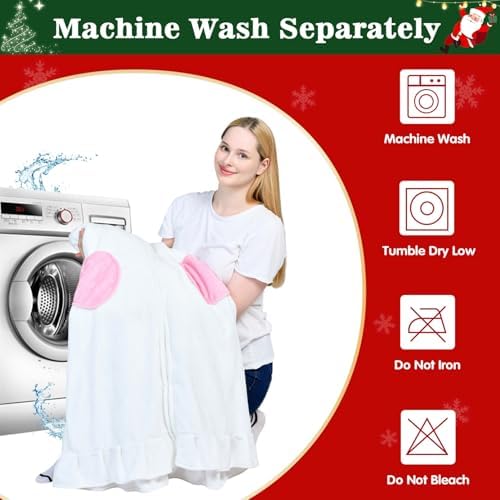 Waitu Rabbit Wearable Blanket Hoodie Funny Halloween Costumes Easter Gifts for Women Men Boys Girls, Rabbit Hooded Blanket Flannel Zipper Hoodie Blanket Birthday Gifts for Girlfriend (Adult, White) - Image 6
