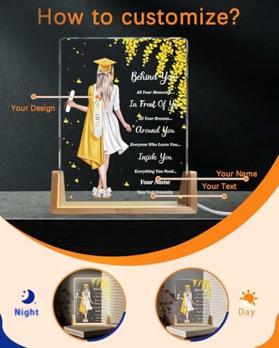 Personalized Name Graduation Gifts Custom Night Light LED Table Lamp Portrait Creator for Her 2026 University High School Keepsake(Girl J) - Image 2