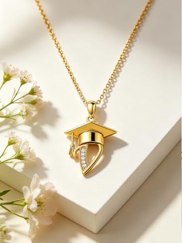 Graduation Gifts for Women, 18K Gold Graduation Initial Necklace A-Z, Inspiring Grad Pendant Necklace Present, College Seniors High School Graduations Jewelry Gifts - Image 3