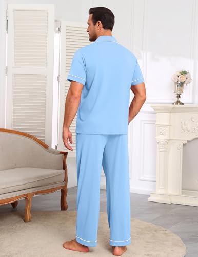 Ekouaer Men's Cotton Pajama Set Short Sleeve Button Down Sleepwear Pjs - Image 6