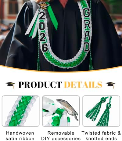 ALKB 2026 Graduation Lei Set - Two-Tone Braided Ribbon with Honor Cord, Unisex Graduation Gift for Graduates, Polyester - Image 3