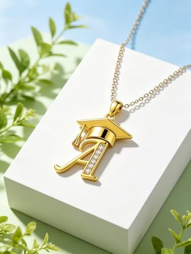 Graduation Gifts for Women, 18K Gold Graduation Initial Necklace A-Z, Inspiring Grad Pendant Necklace Present, College Seniors High School Graduations Jewelry Gifts - Image 4