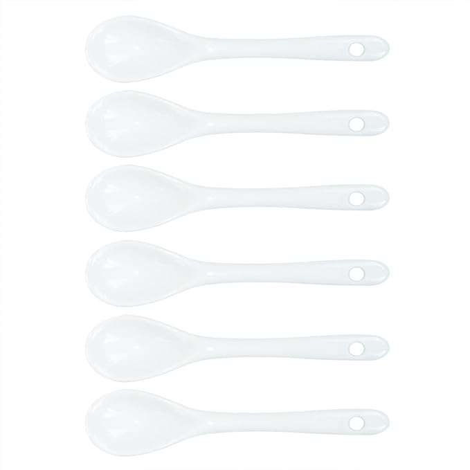 White 6 pcs Porcelain Egg Spoons Ceramic Spoons 4.7 inch Coffee Dessert Yogurt Tea Milky Tea