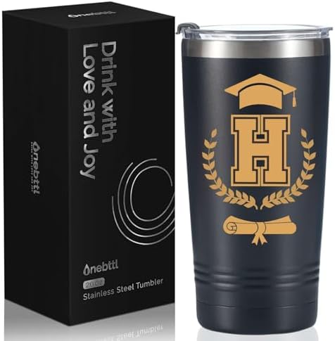 Onebttl Graduation Gifts 2026 - Graduation Stainless Steel Tumbler with Initial, Funny Initial Tumbler as Graduation Party Supplies, Graduation Decorations, Back to School for Her and Him - H by Onebttl