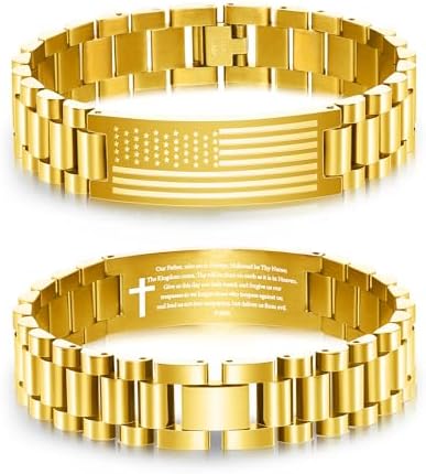 P. BLAKE American Flag Bible Verse Bracelet for Men, Stainless Steel Engraved Scripture Bracelet Christian Religious Christmas Birthday Jewelry Gifts by PBLAKE