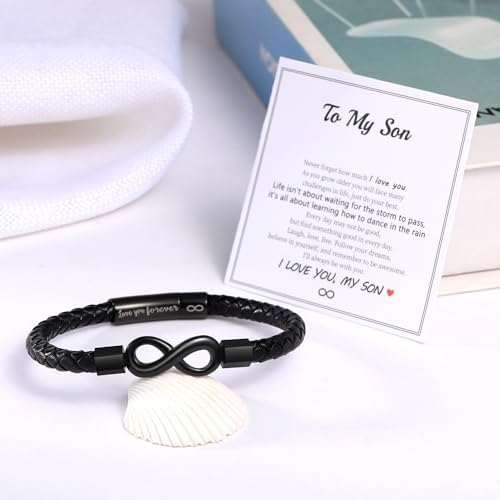 Leather Bracelet Gifts for Men, To My Son Bracelet Fathers Day Bracelet Gifts Dad Grandpa Love You Forever Engraved Birthday Valentines Graduation Gift Infinity Knot Jewelry - Image 7
