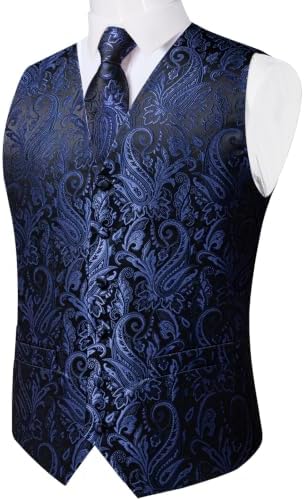 DiBanGu Mens Vest and Tie Set Formal Paisley Waistcoat and Necktie Pocket Square Cufflinks Silk Suit Vest for Tuxedo Wedding - Image 5