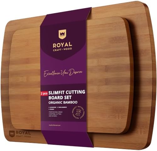 ROYAL CRAFT WOOD Wooden Cutting Boards for Kitchen Meal Prep & Serving - Bamboo Wood Serving Board Set with Deep Juice Groove Side Handles - Charcuterie & Chopping Butcher Block for Meat by ROYALCRAFTWOOD